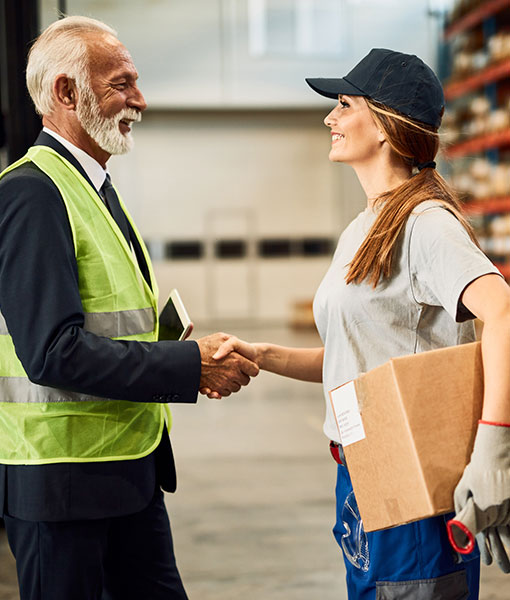 Sales representative collecting order from retailer at warehouse