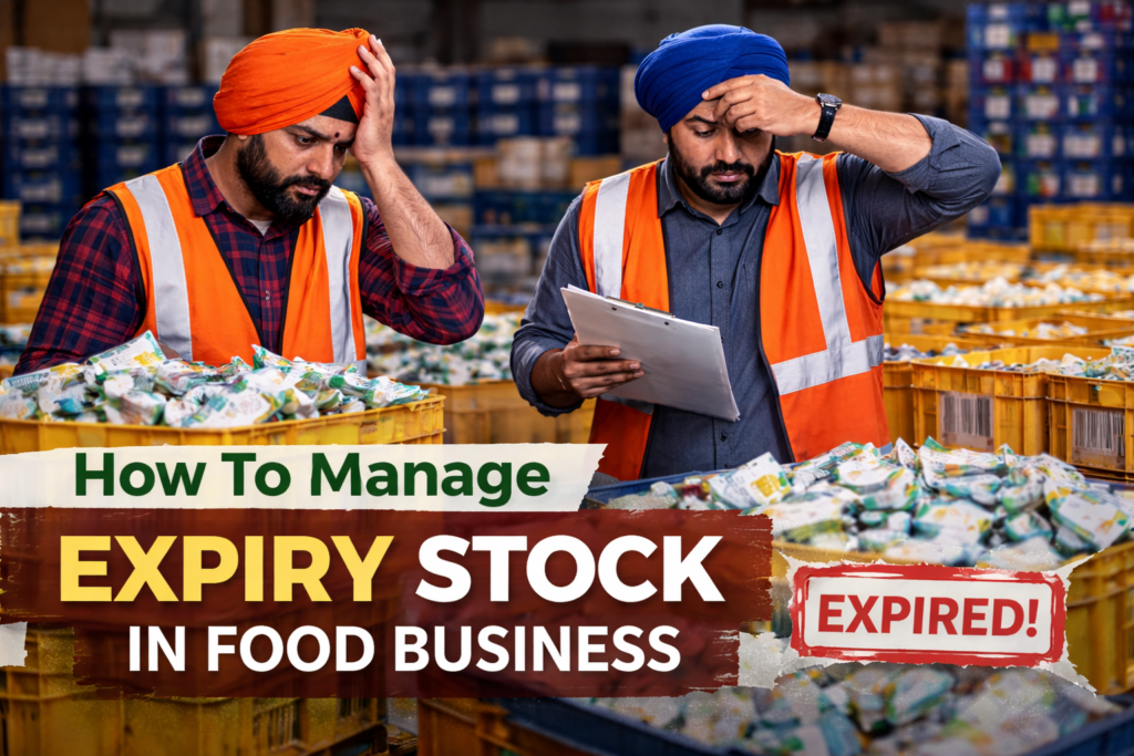 Punjabi warehouse workers stressed over expired dairy products in food distribution warehouse